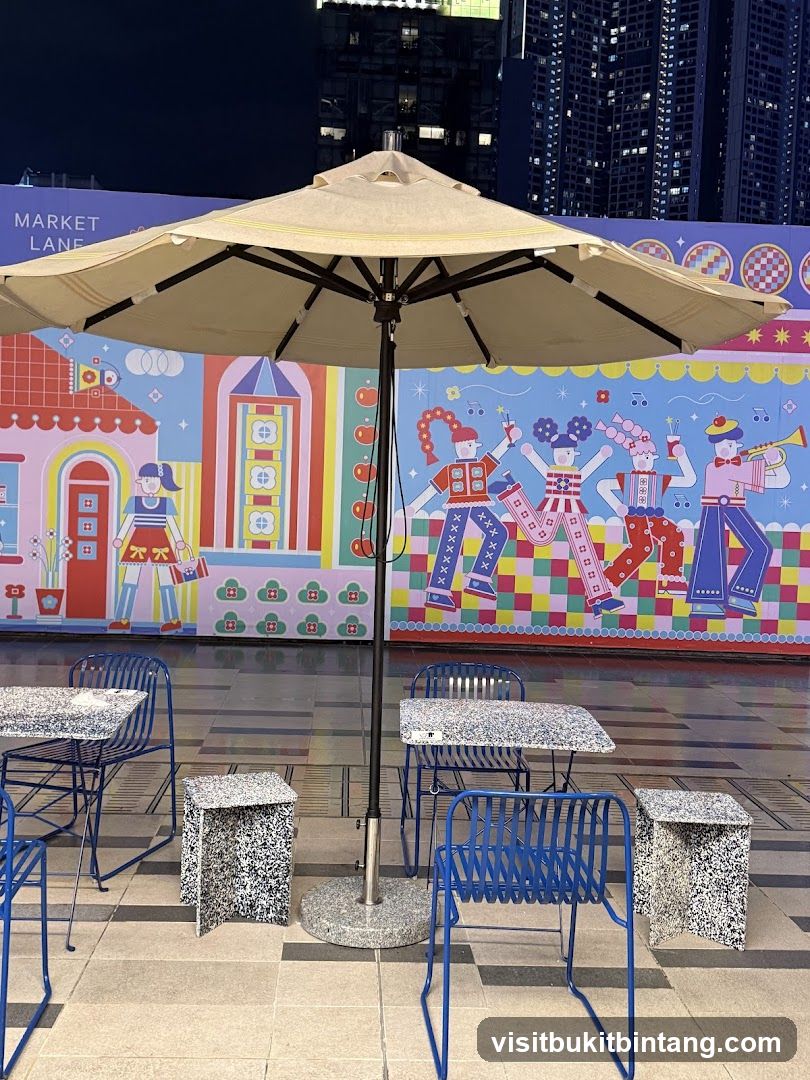 Outdoor Seating Area with Colorful Mural
