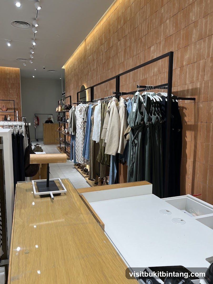 Clothing store interior with racks of clothes