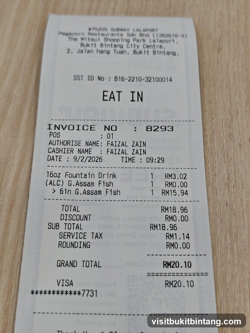 Subway Receipt
