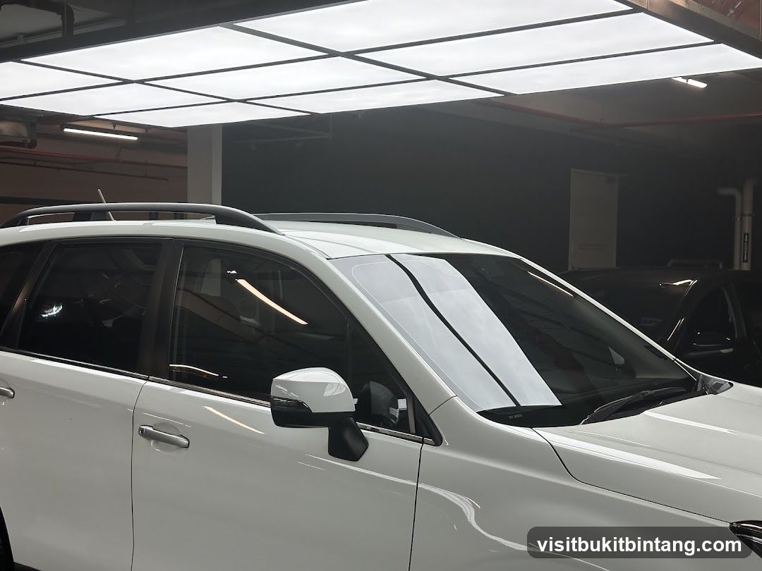 White SUV in a dimly lit garage