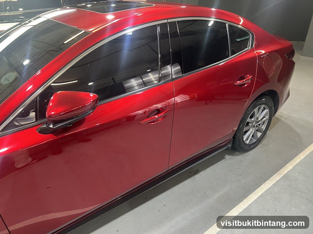 Red Sedan in Garage