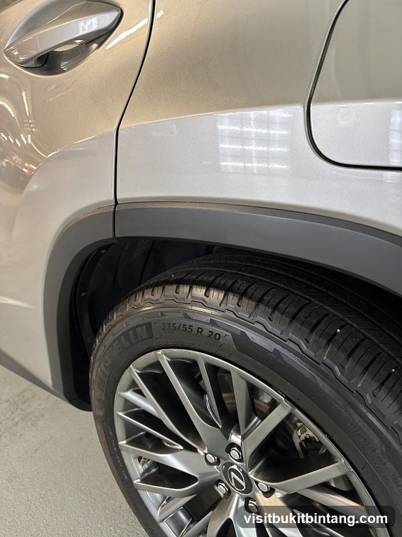 Close-up of a car's rear wheel and fender