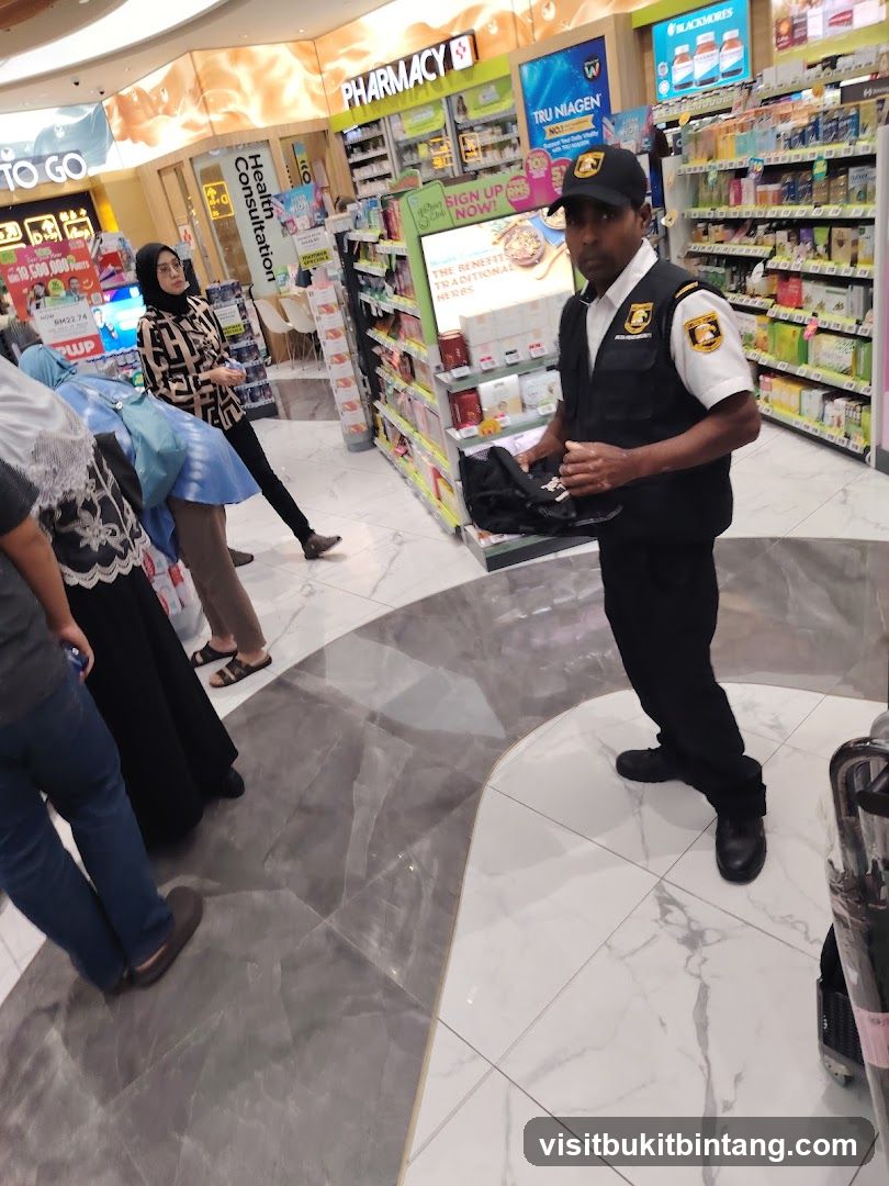 Pharmacy Interior with Security Guard