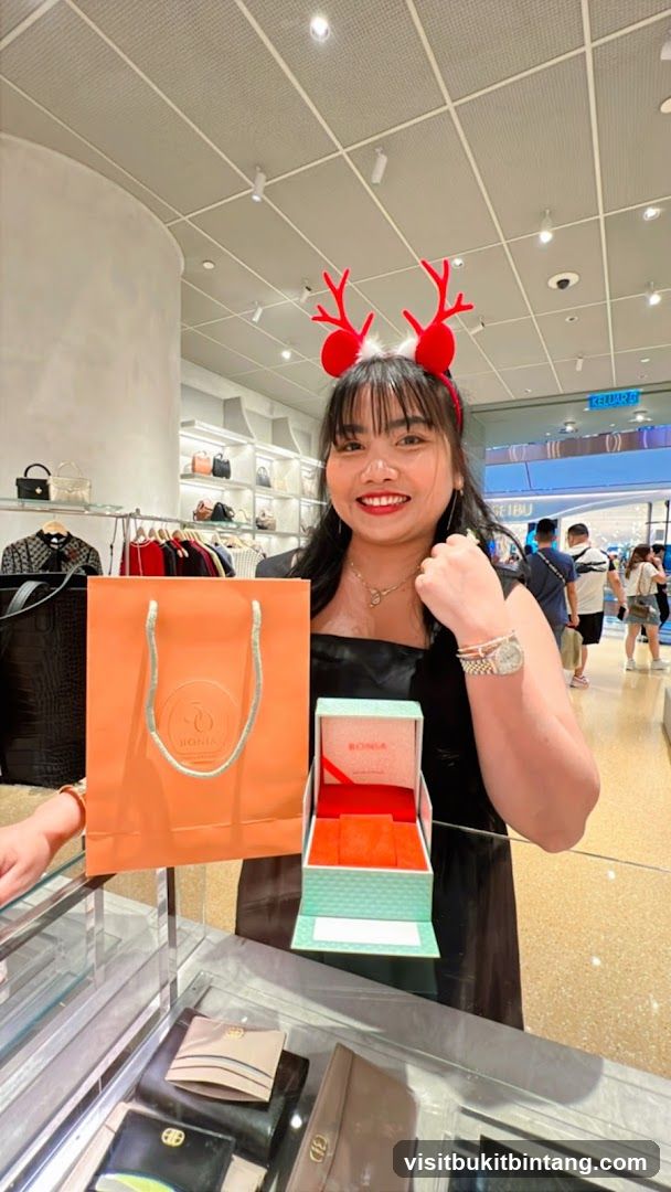 Woman with Christmas Antlers and Shopping Bag