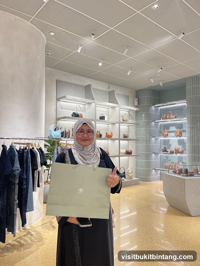 Woman holding a shopping bag in a boutique