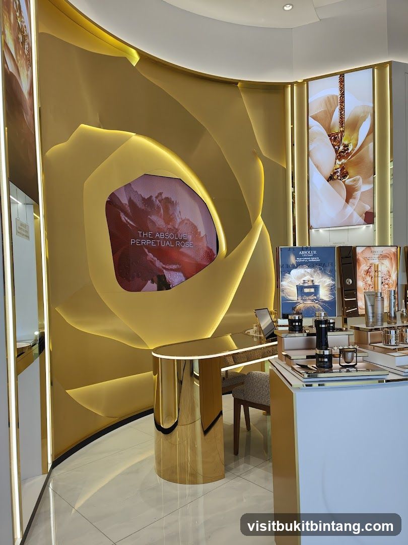 Cosmetics display with rose motif