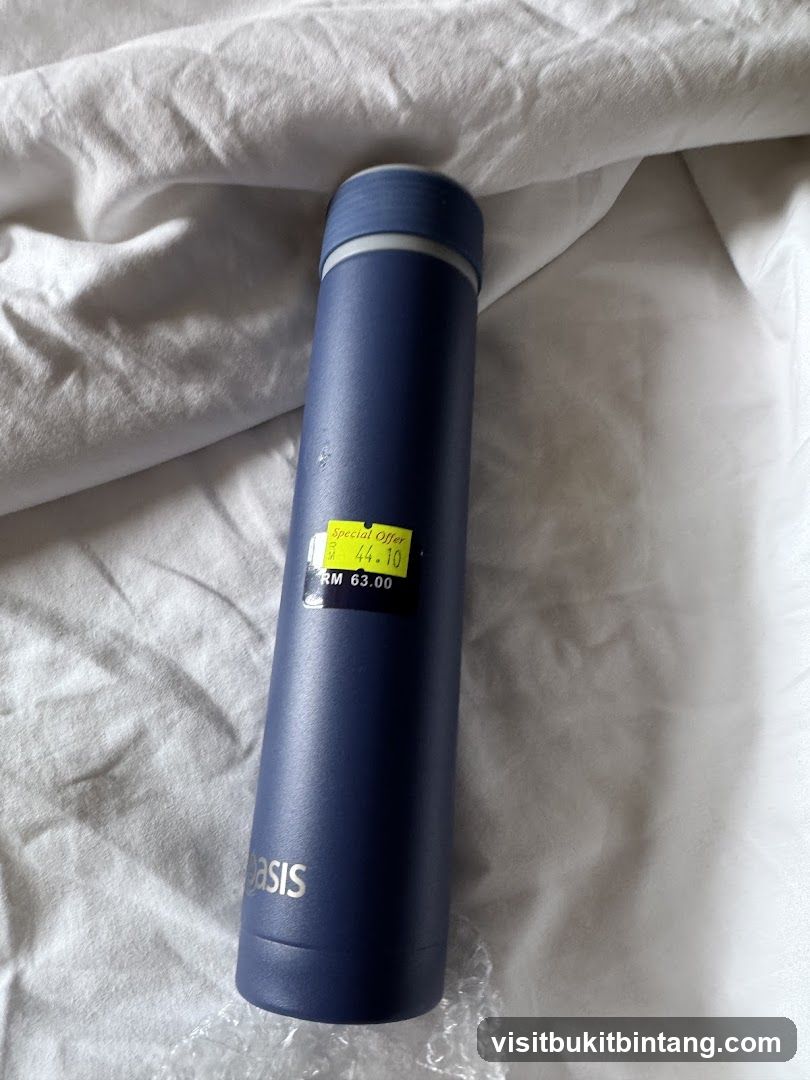 Blue Water Bottle with Price Tag
