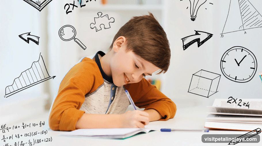 Boy Studying with Math Problems