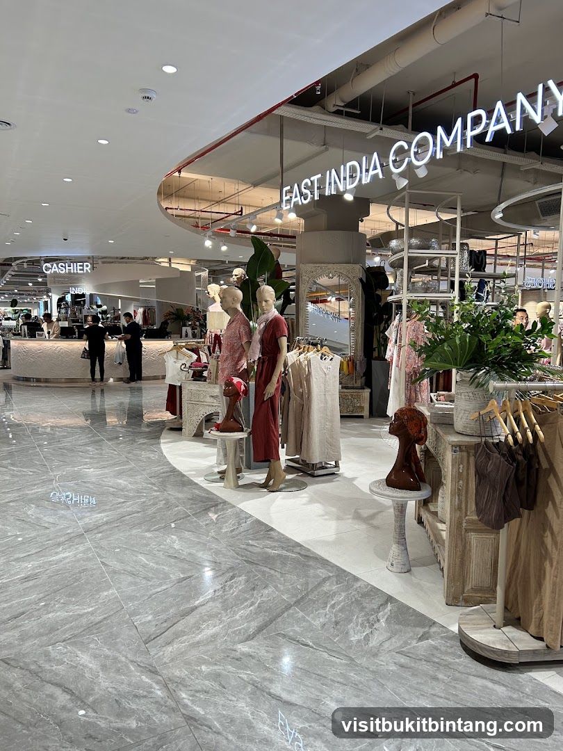 Clothing store interior with mannequins and signage