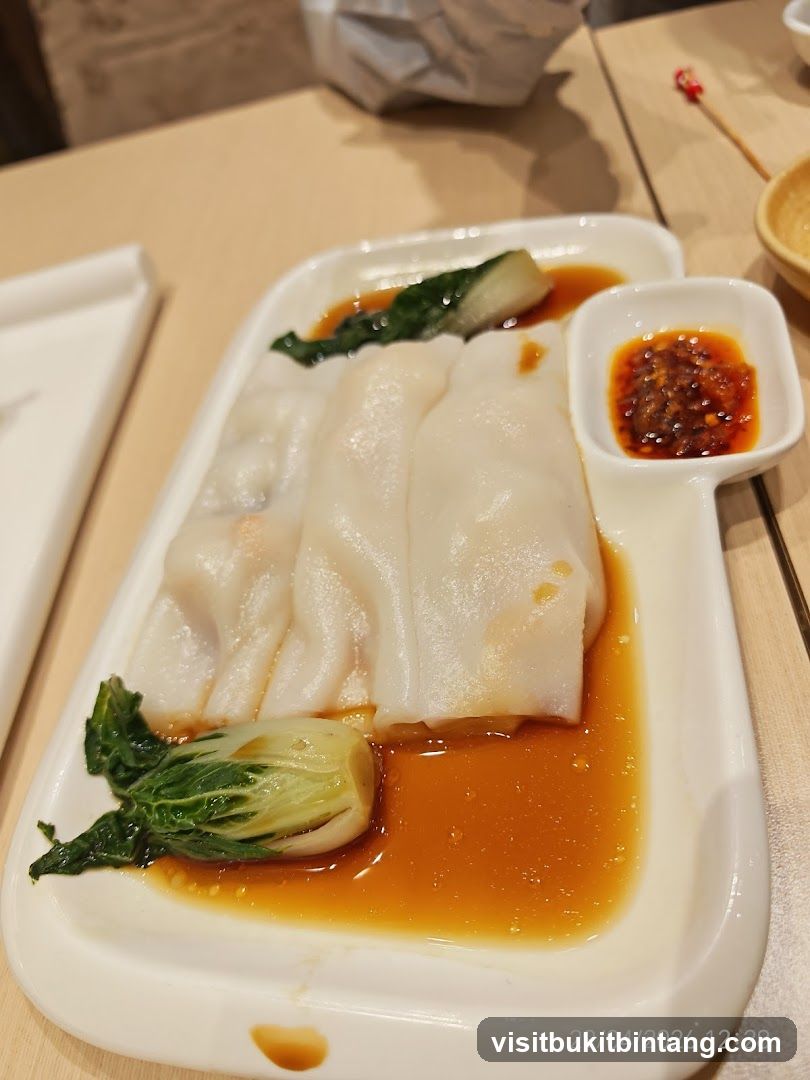 Steamed Rice Rolls with Bok Choy and Chili Sauce