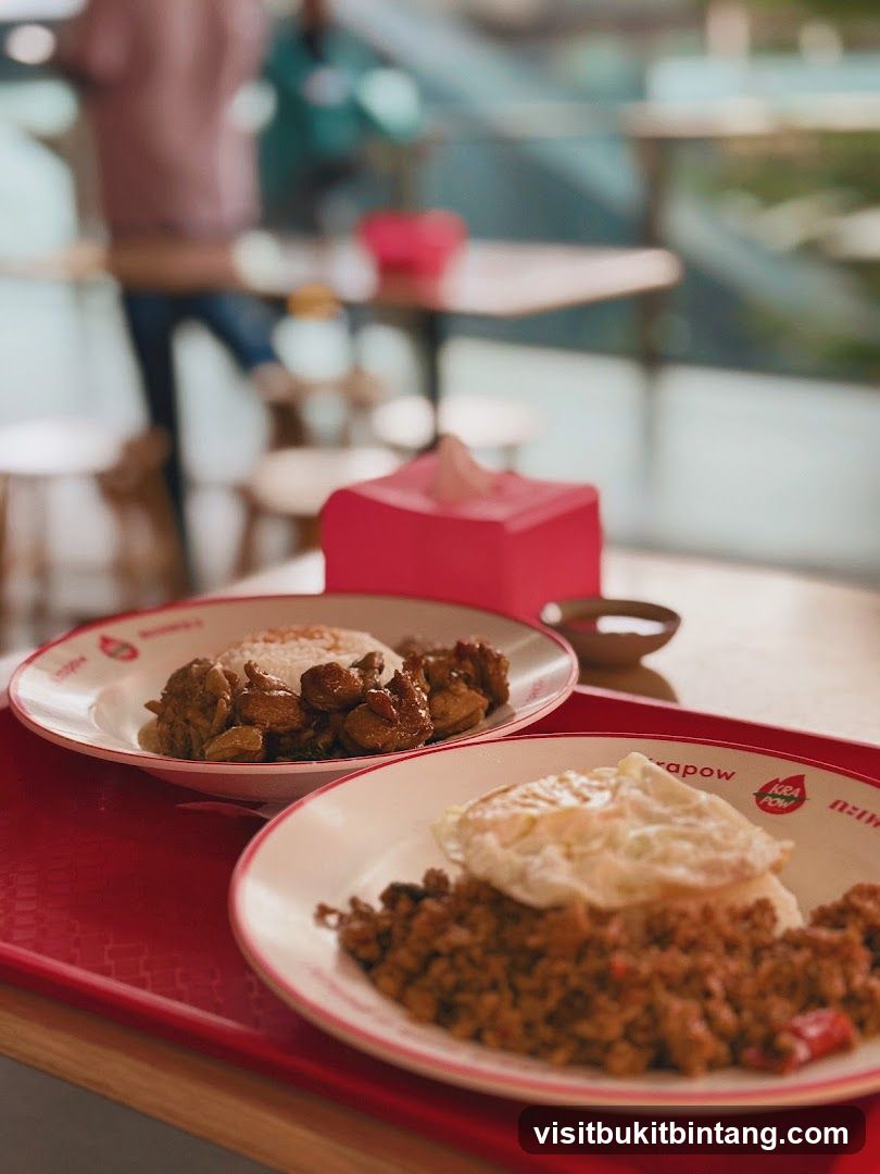 Two plates of food on a red tray