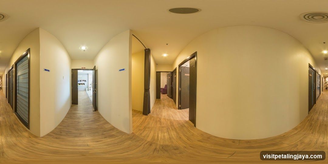 Interior Hallway with Doors and Curtains
