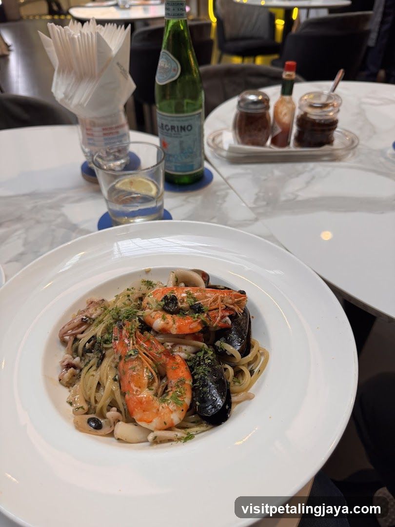 Seafood Pasta Dish at Restaurant