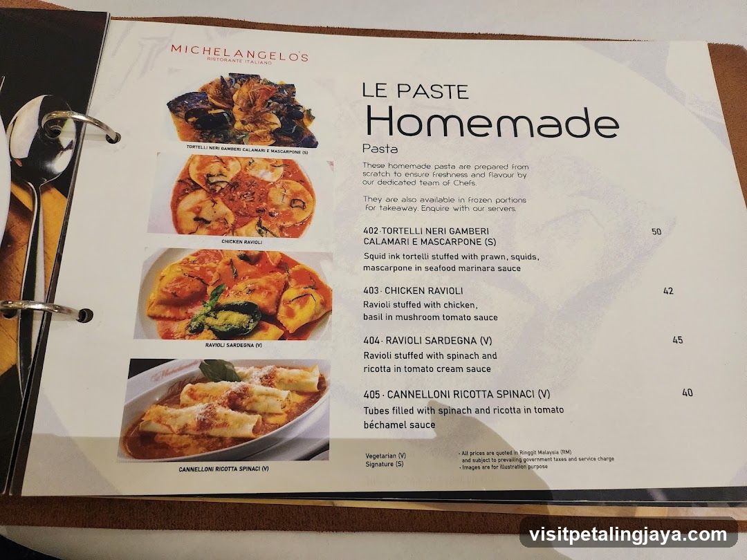 Michelangelos Homemade Pasta Menu