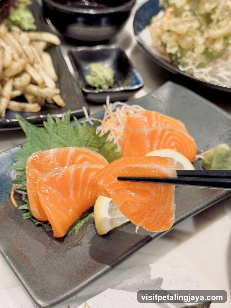 Salmon Sashimi with Chopsticks