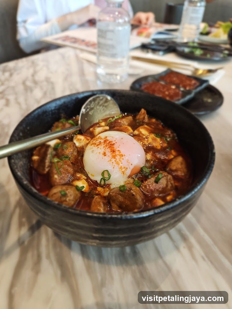 Spicy Meatball Bowl with Poached Egg