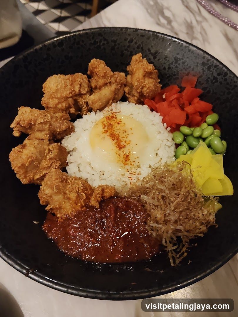 Fried Chicken Rice Bowl with Egg and Vegetables