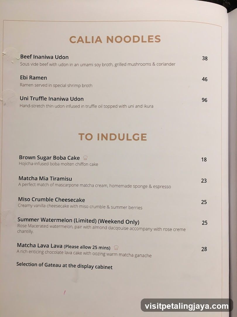 Calia Noodles Menu Page