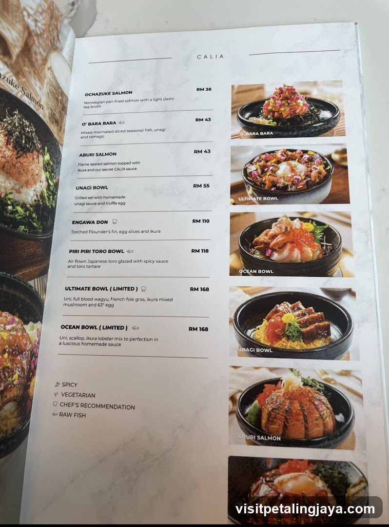 Calia Menu Page