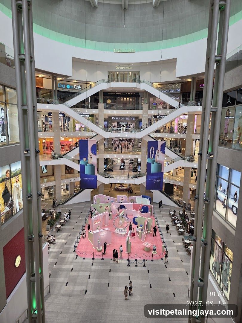 Shopping Mall Interior with Pink Installation