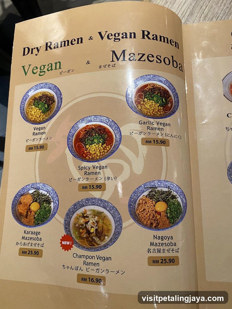 Dry Ramen & Vegan Ramen Menu