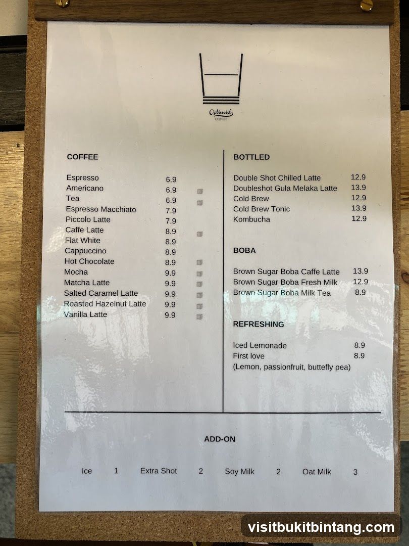 Optimist Coffee Menu