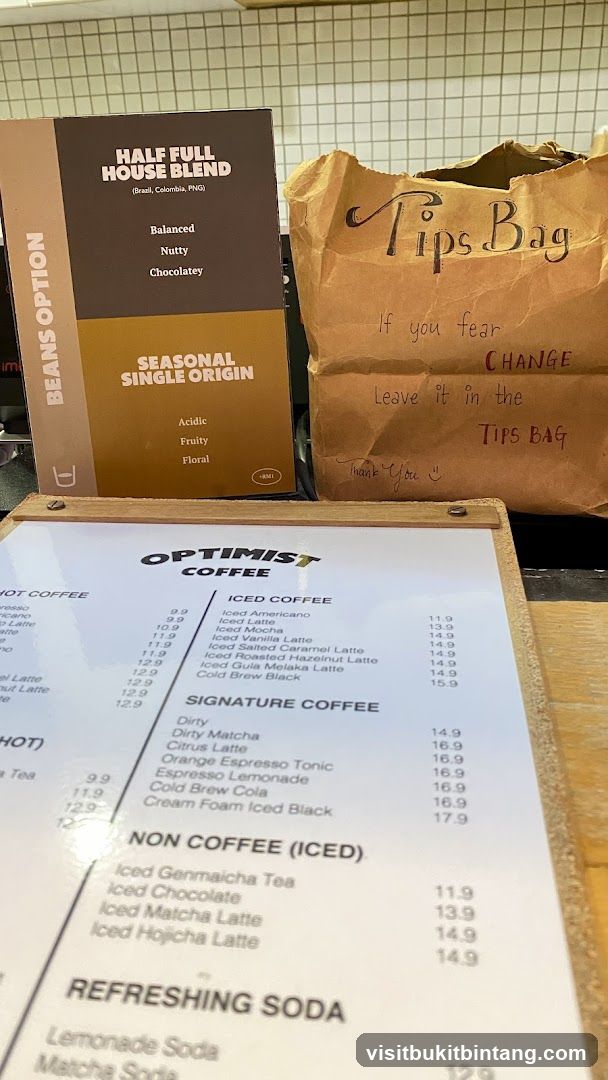 Coffee Shop Menu and Tips Bag