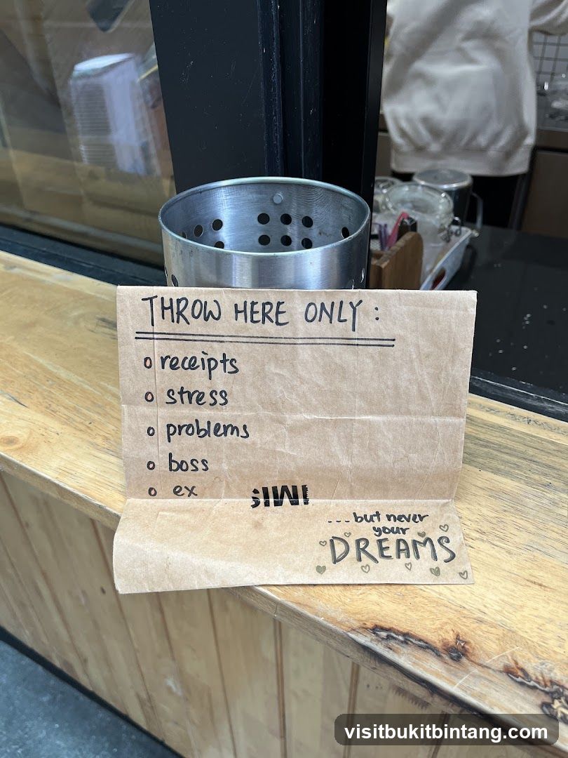 Handwritten note with a list of things to throw away