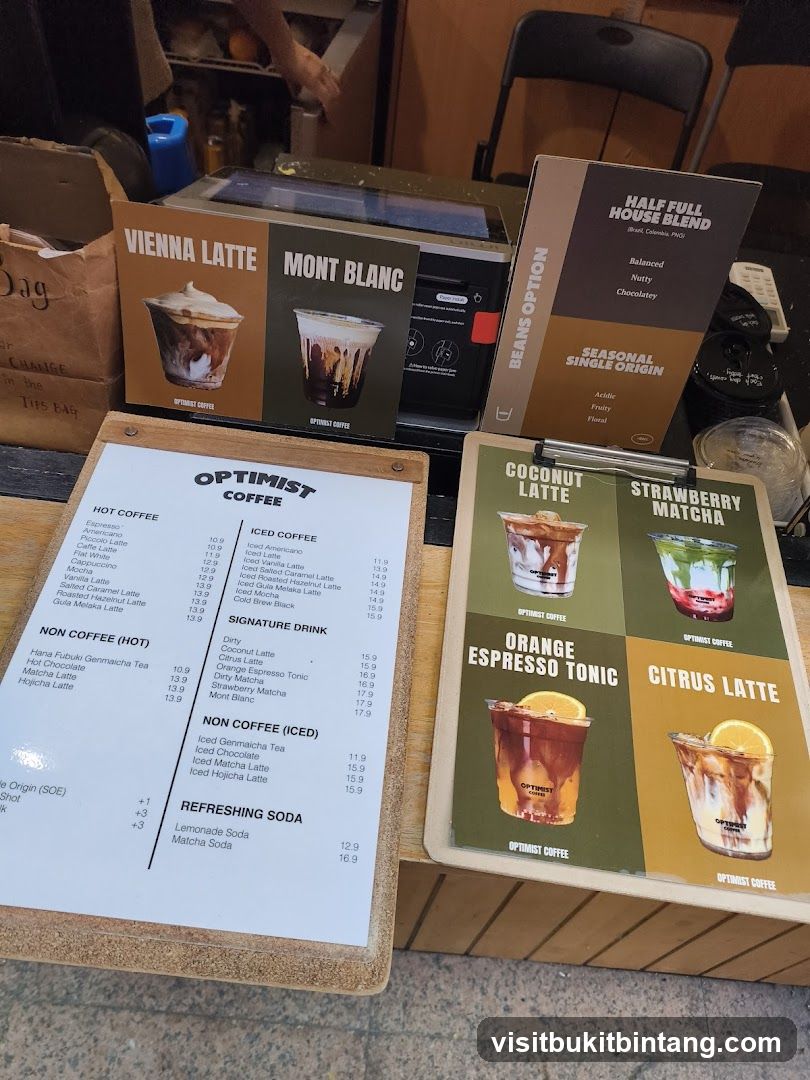 Optimist Coffee Menu and Drink Displays