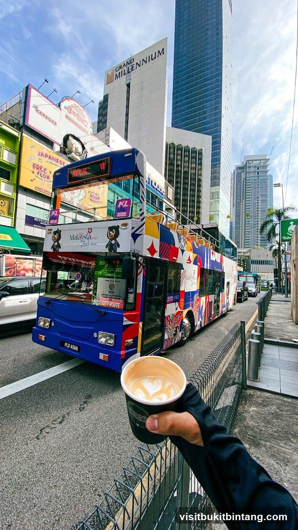 City Scene with Double-Decker Bus and Coffee
