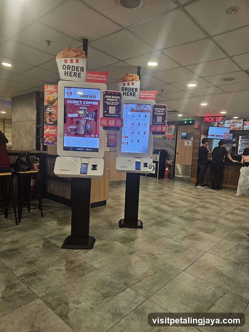 Fast Food Store Interior with Self-Service Kiosks
