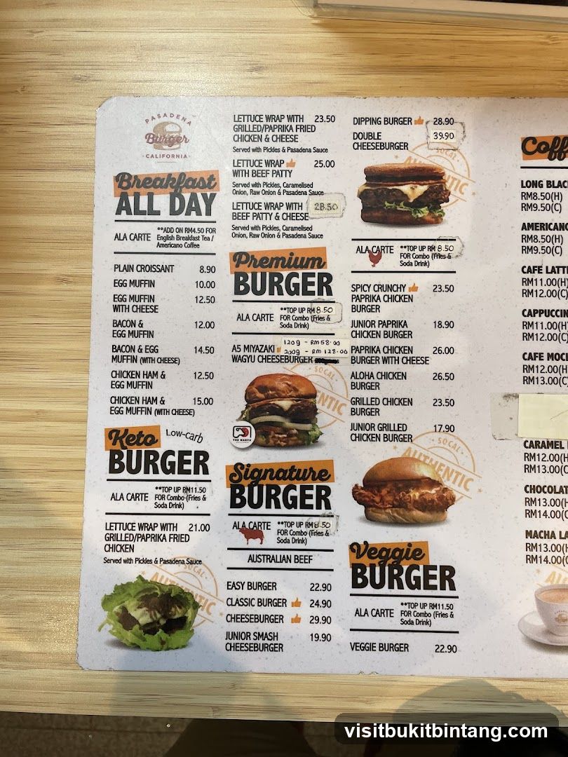 Pasadena Burger Menu