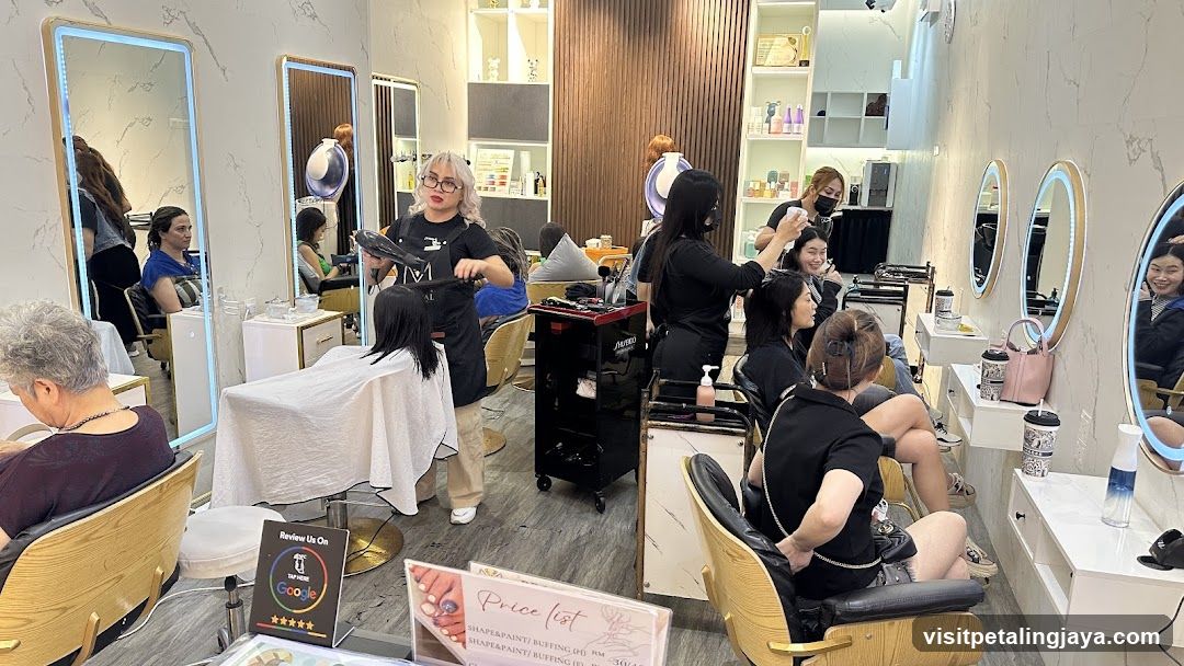 Hair Salon Interior with Stylists and Clients