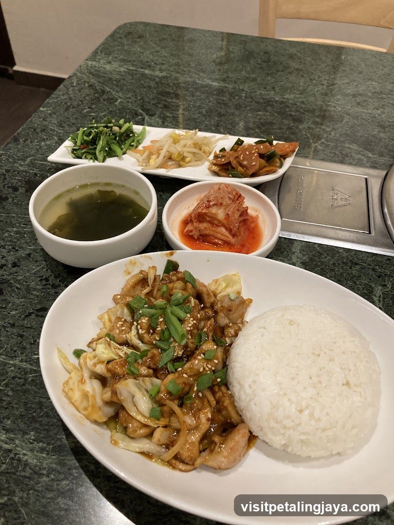 Korean-style meal with rice and side dishes
