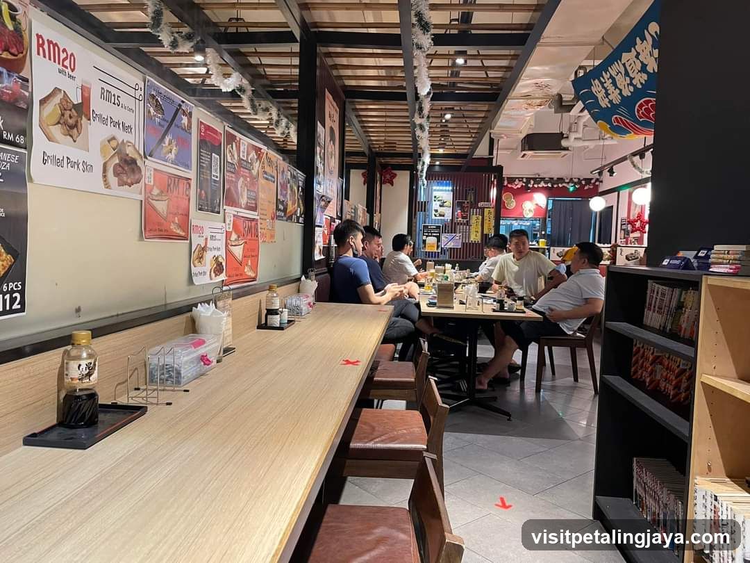 Restaurant Interior with Long Counter and Dining Area
