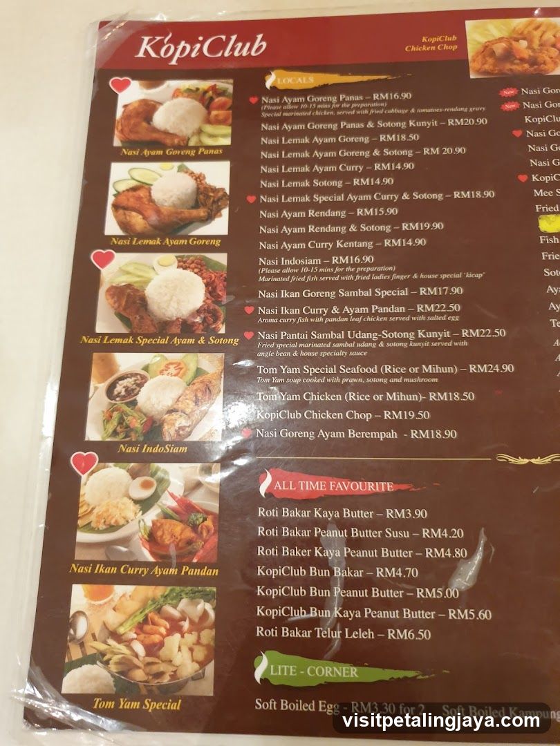 Kopi Club Menu