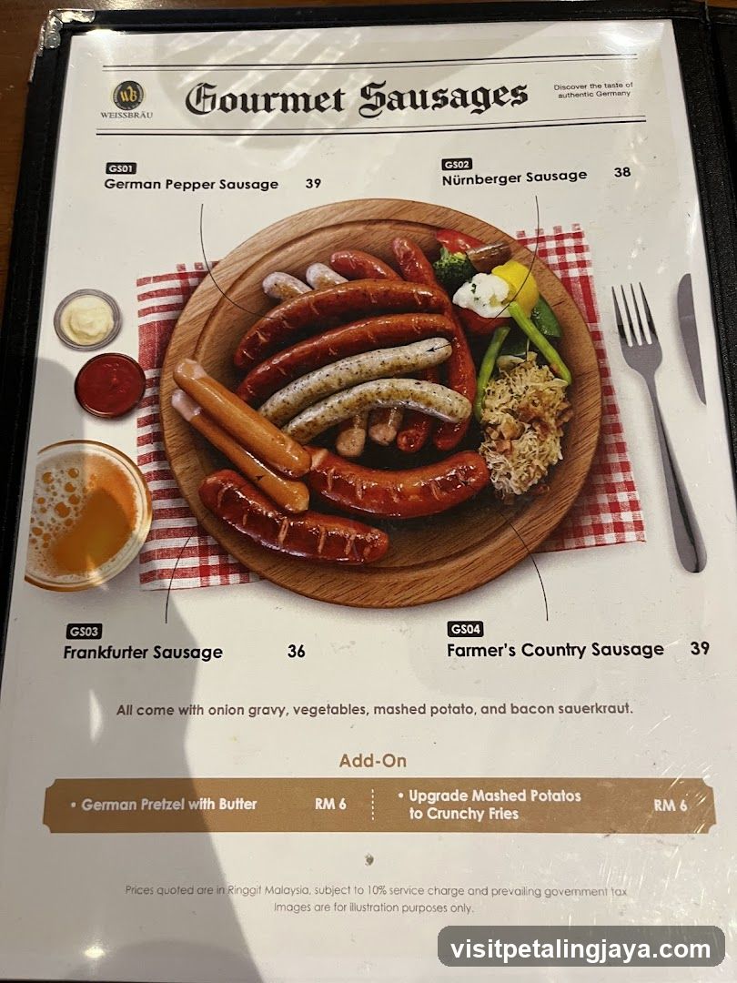 Gourmet Sausages Menu