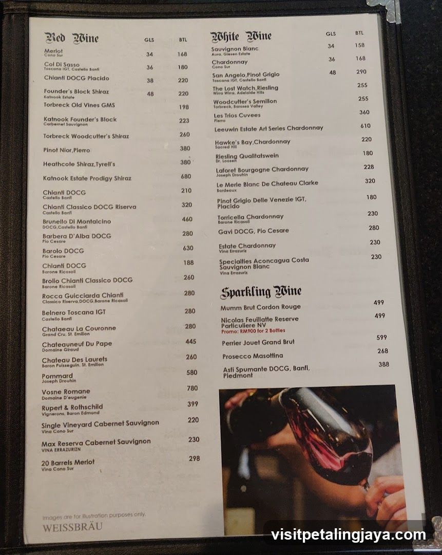 Red Wine, White Wine, Sparkling Wine Menu