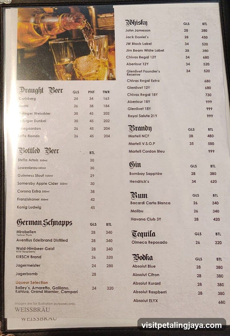Beer and Spirits Menu