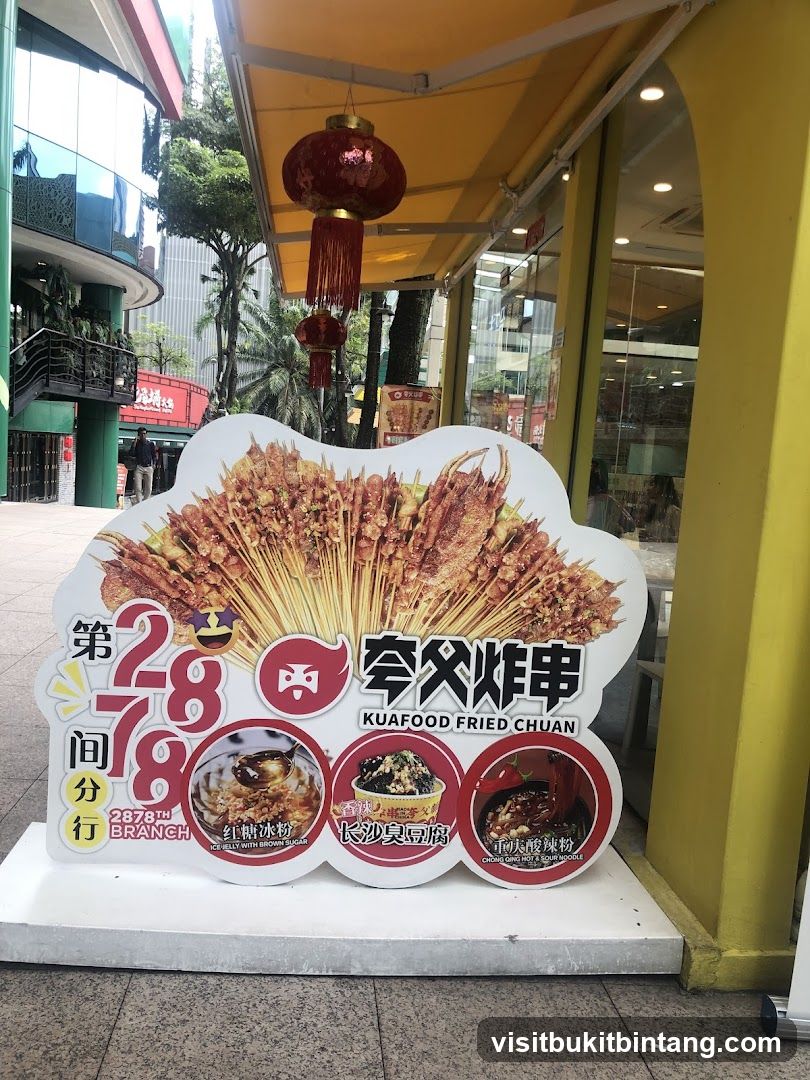 Fried Skewers and Noodle Display