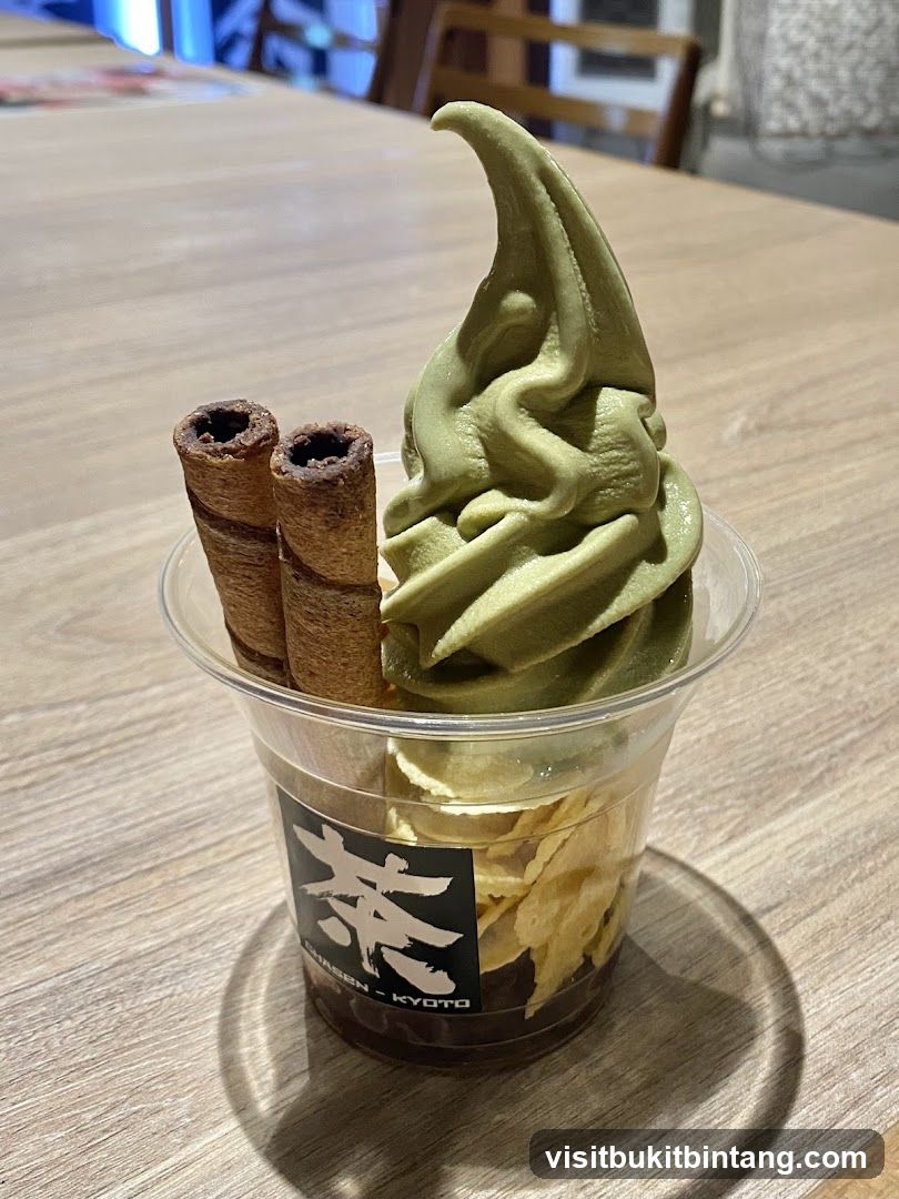 Matcha Soft Serve with Wafer Rolls