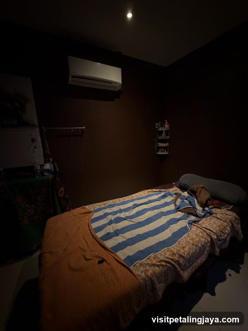 Dimly lit bedroom interior