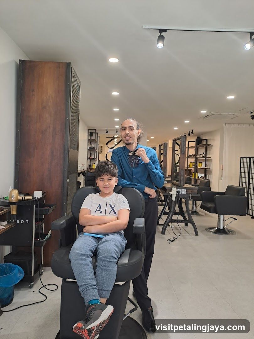 Hair Salon Interior with Child and Stylist