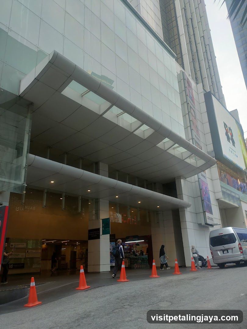 Building Entrance with Orange Cones