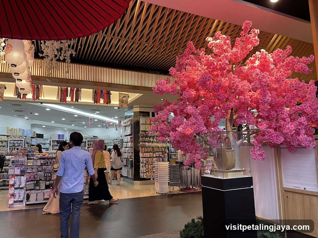 Interior of a store with cherry blossom display