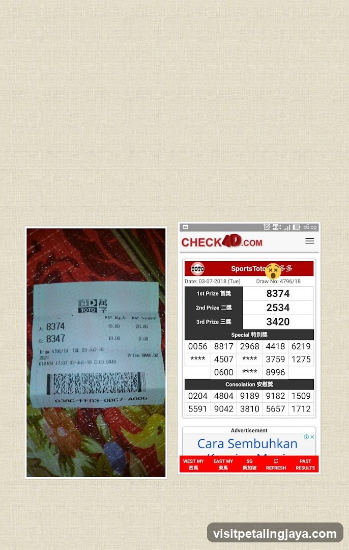 Toto Lottery Receipt and App Screen