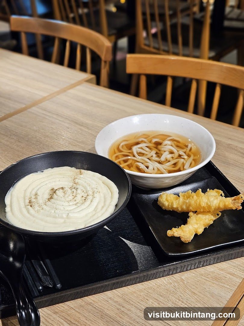 Udon Noodles with Tempura and Mashed Potatoes