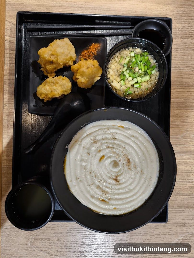 Congee with Fried Chicken and Dipping Sauce