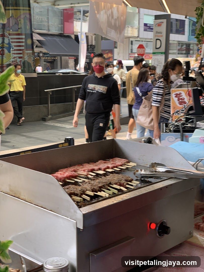 Street Food Stall with Grilled Skewers