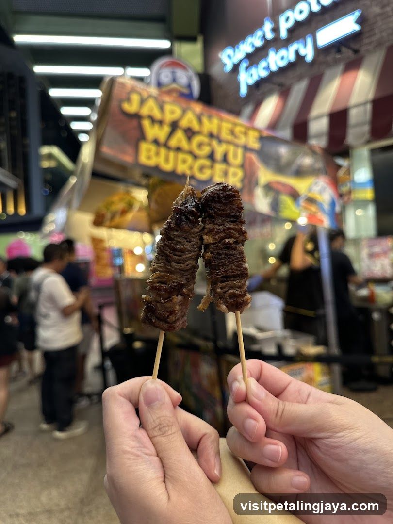 Street Food Scene with Wagyu Burger Signage